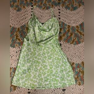Forever 21 Green Floral Satin Slip Dress